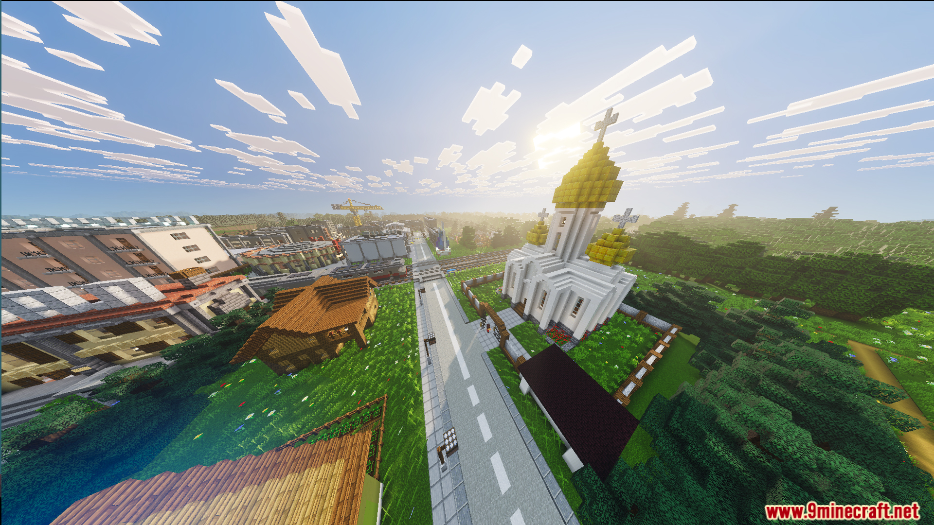 Russ Big City Reborn Map Screenshot 2 A beautiful white church with golden domes stands next to a city street