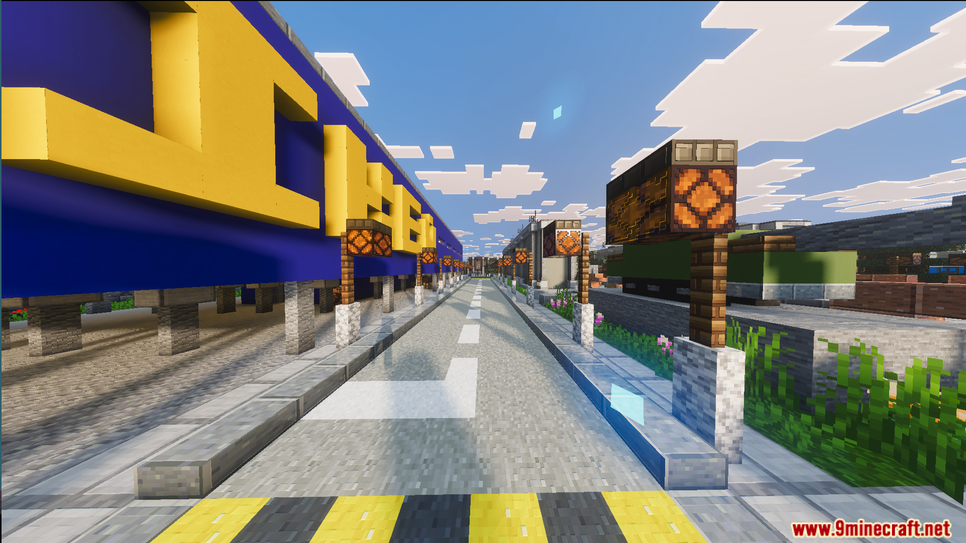 Russ Big City Reborn Map Screenshot 6 A city street with a large blue and yellow furniture shop and street lamps