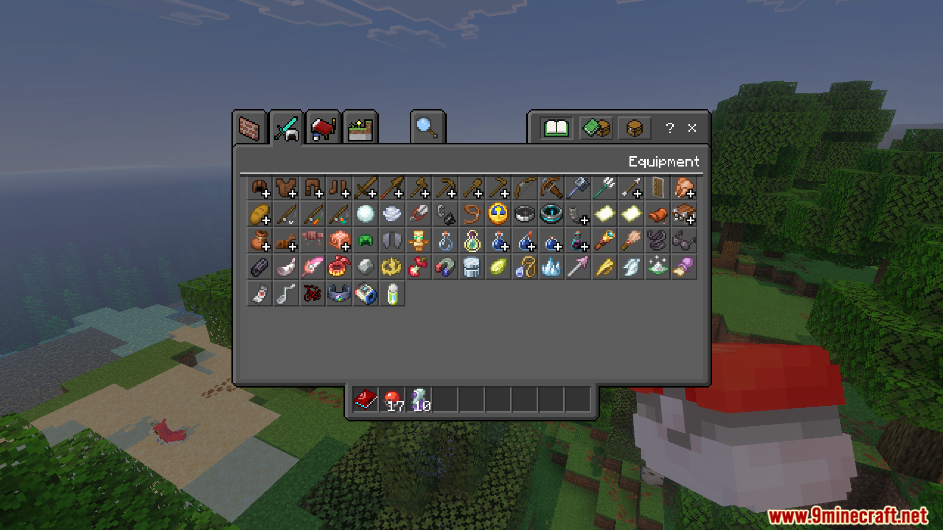 SERP Reworked Texture Pack Screenshot 5 Minecraft creative inventory equipment tab showing custom Pokedrock themed tools and armor