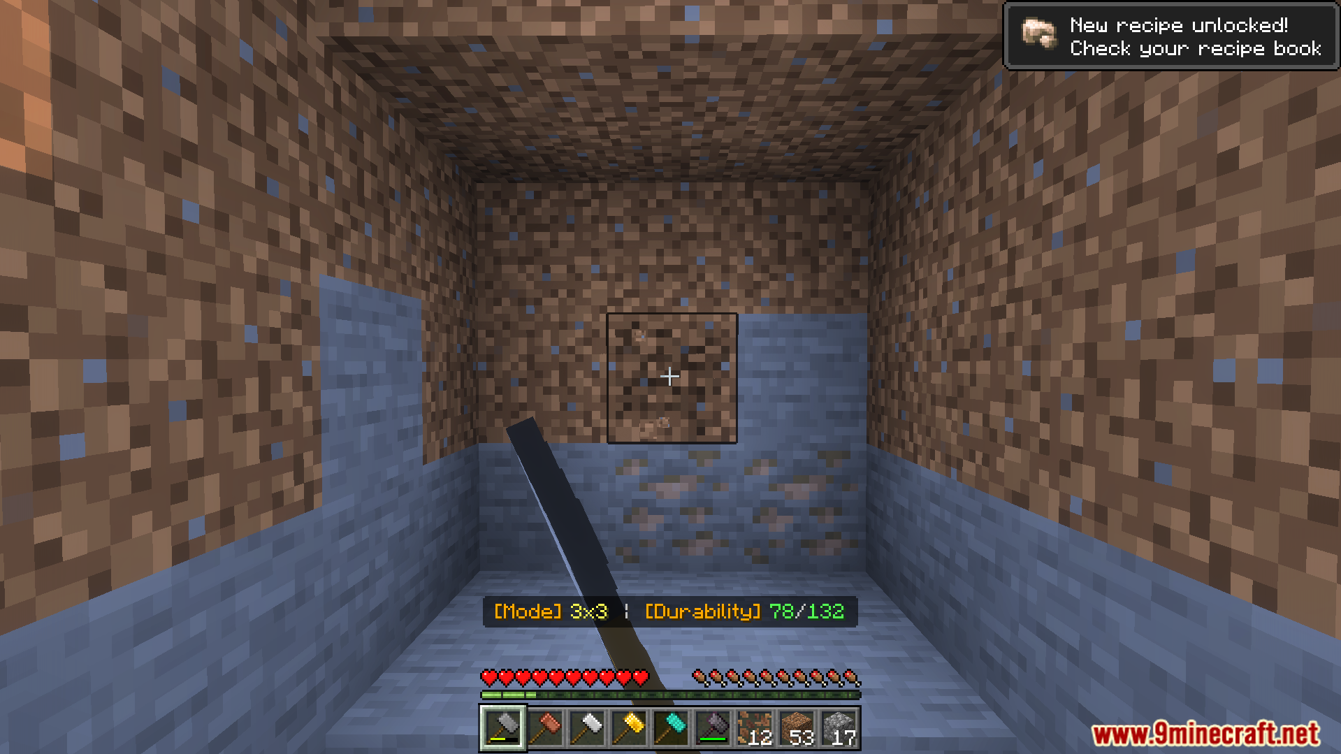 ShapeMiner Addon Screenshot 5 Player holding a hammer tool facing a dirt wall