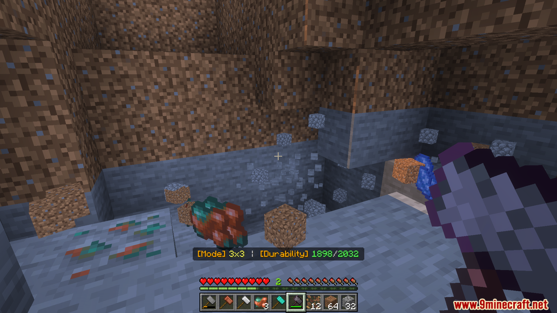 ShapeMiner Addon Screenshot 8 Breaking multiple blocks at once with a netherite hammer