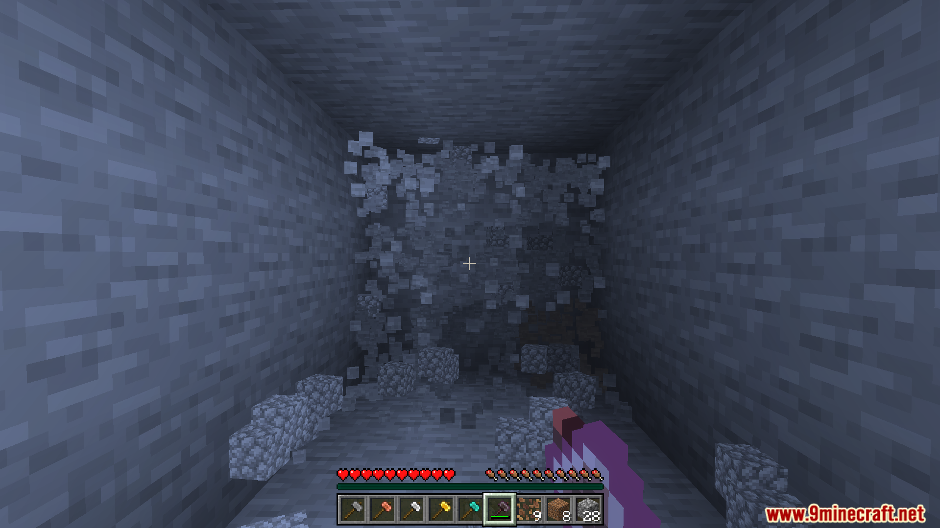 Hammer tool mining a three by three area of blocks at once
