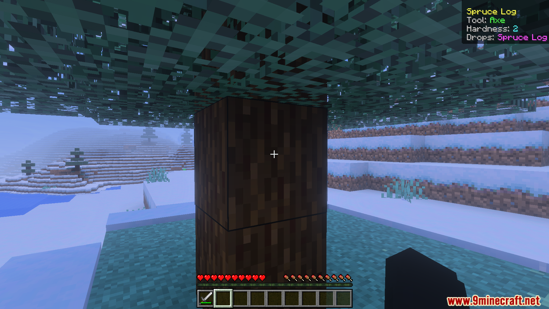 Simple What Am I Looking at Addon Screenshot 4 Addon interface displaying hardness and tool information for a spruce log