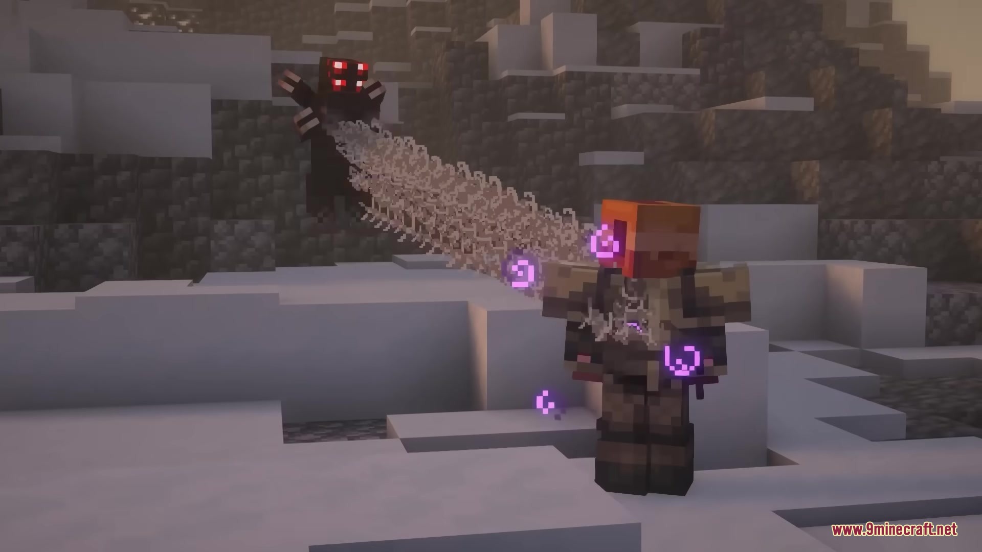 Skarrier Mobs Mod Screenshot 19 A spider like monster shoots a web snare to pull a player closer