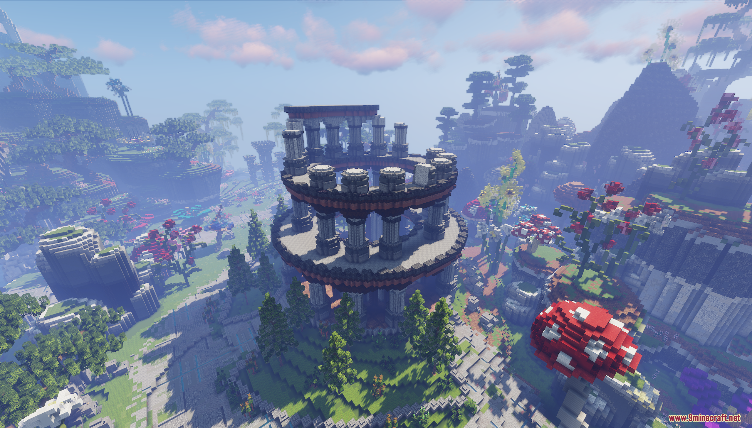 Skyblock RPG Hub Map Screenshot 8 A grand circular stone building with pillars in a fantasy world
