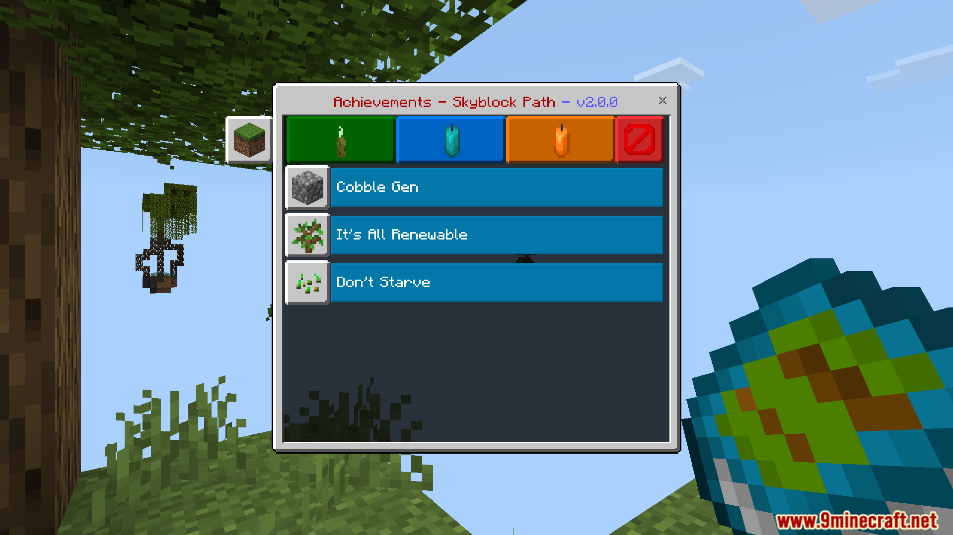 Skyblock V4 Map Screenshot 2 Custom achievements guide players through the floating island survival experience