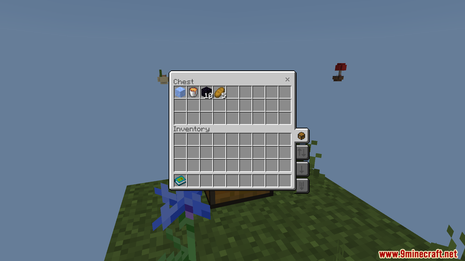 Skyblock V4 Map Screenshot 7 A player begins on a floating island with starting items