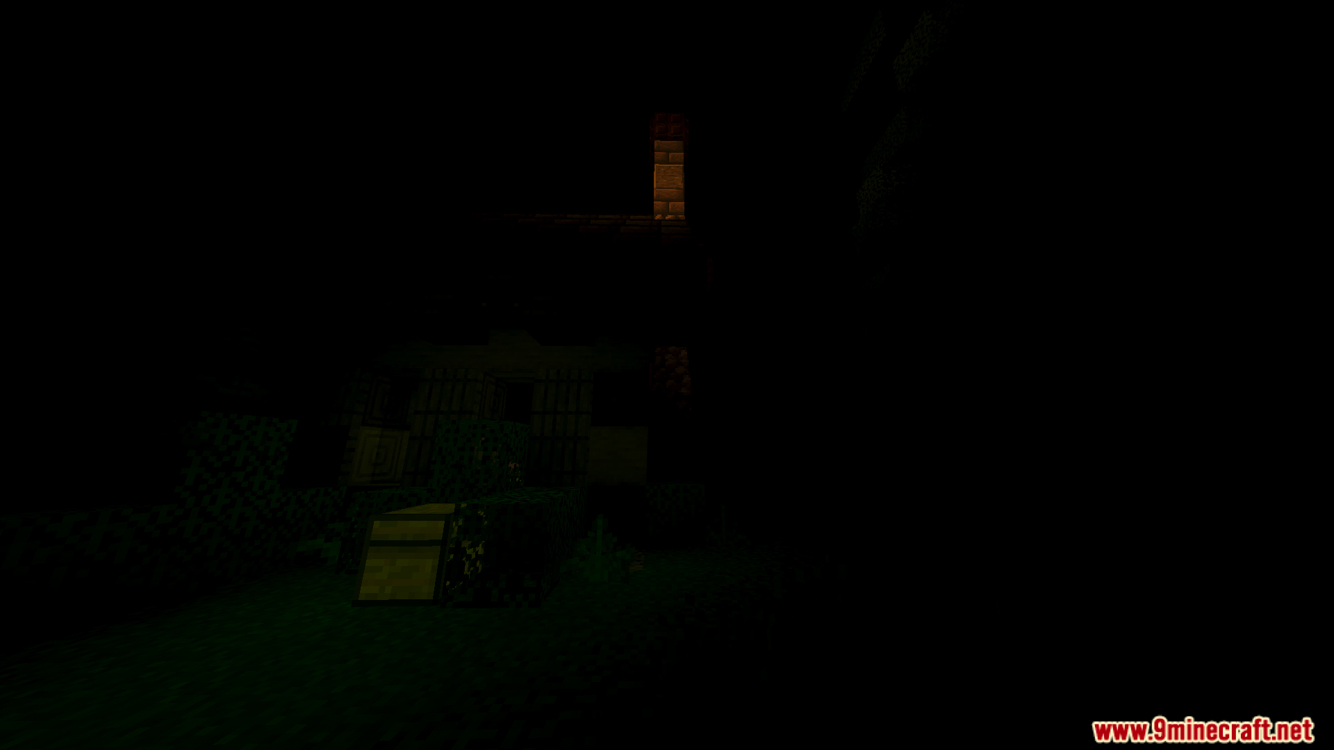 Slenderman Online Map Screenshot 6 A small wooden building illuminated by a faint light in the dark woods