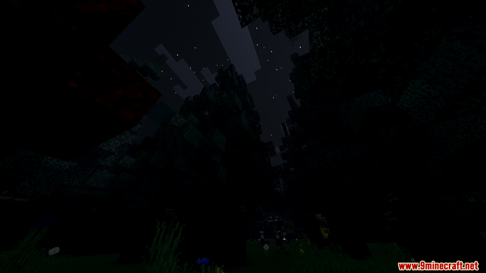 Slenderman Online Map Screenshot 10 Dark forest at night with stars visible through the tall tree canopy