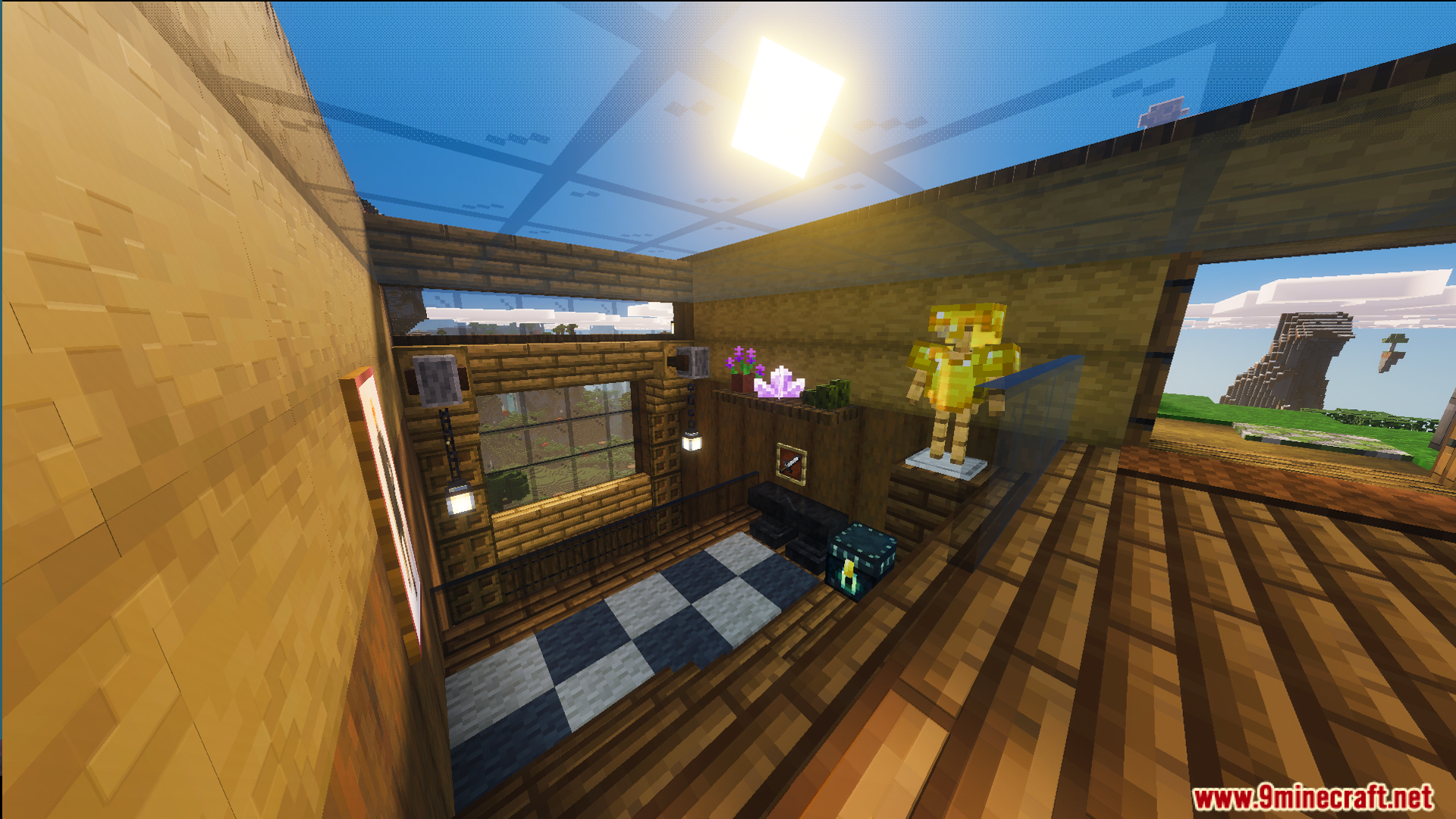 Cozy interior room of the Small Cliff House Map with glass roof