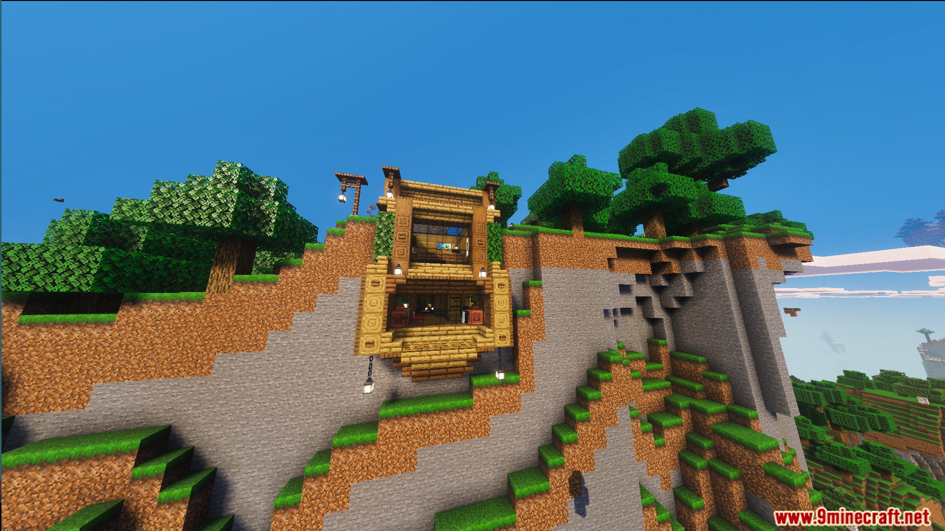 Small Cliff House Map features a multi level wooden home built into a cliffside