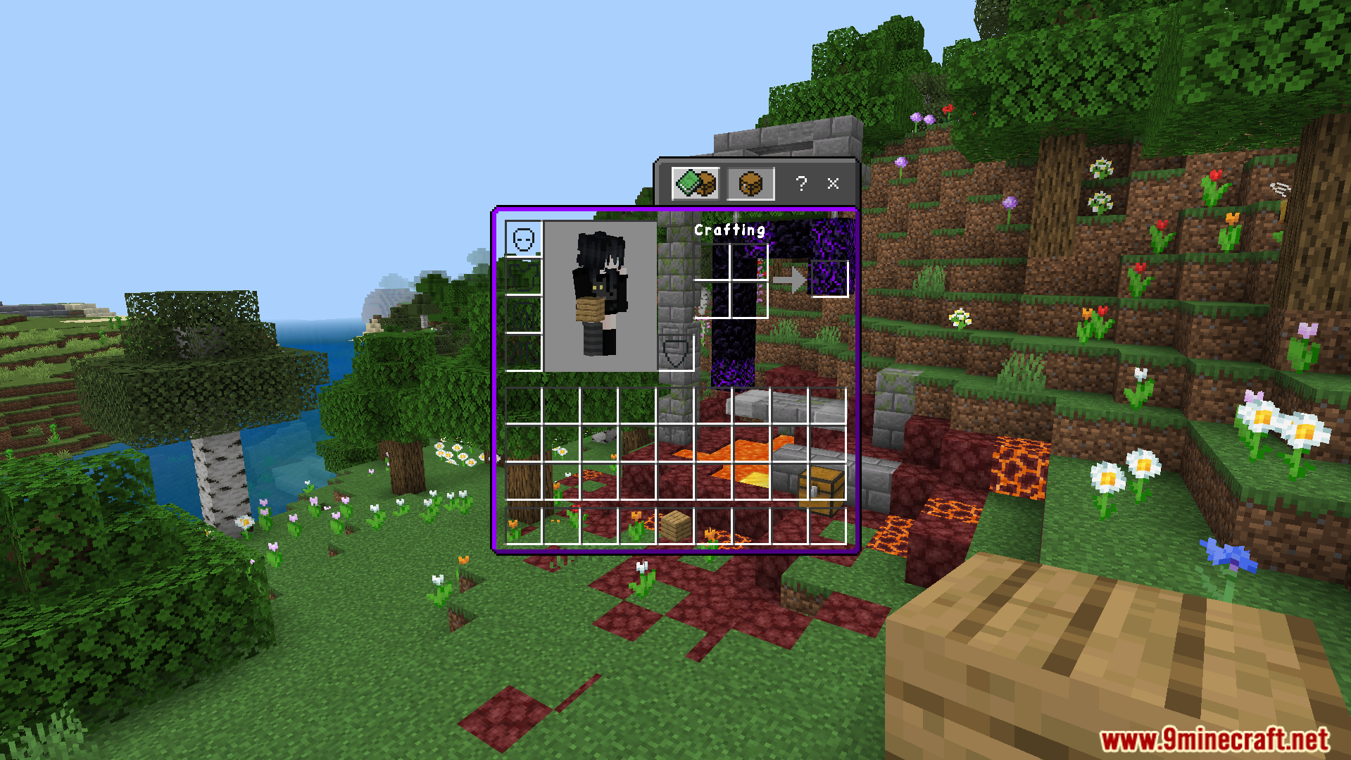 Player crafting crying obsidian in inventory menu