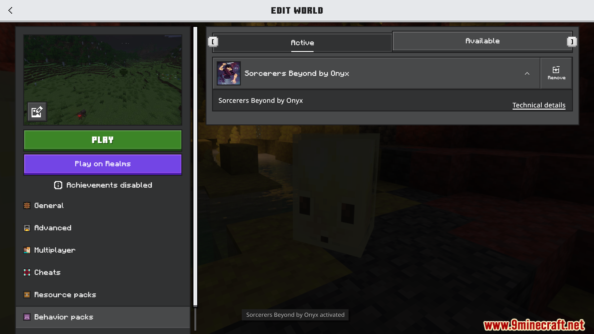 Sorcerers Beyond Addon Screenshot 1 Activating the Sorcerers Beyond behavior pack in the Minecraft world settings menu