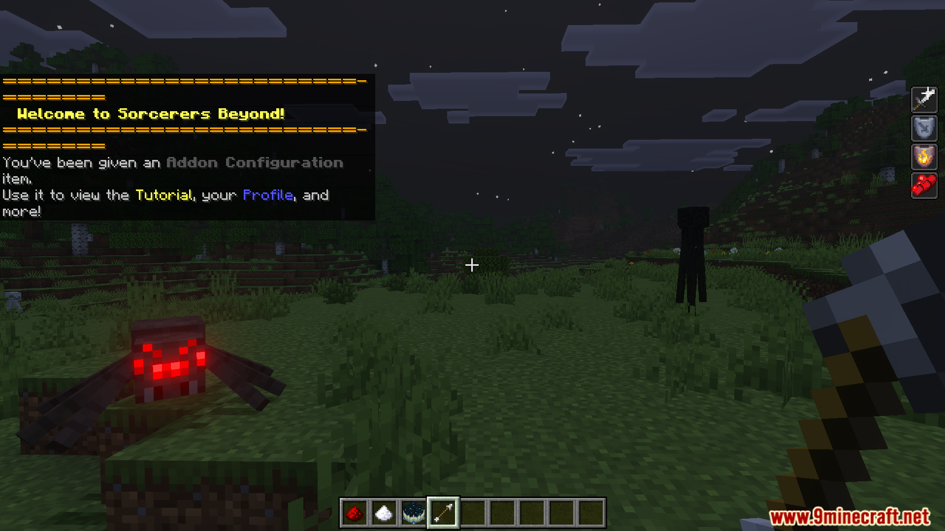 Sorcerers Beyond Addon Screenshot 2 Gameplay screen showing a welcome message and custom ability icons on the right
