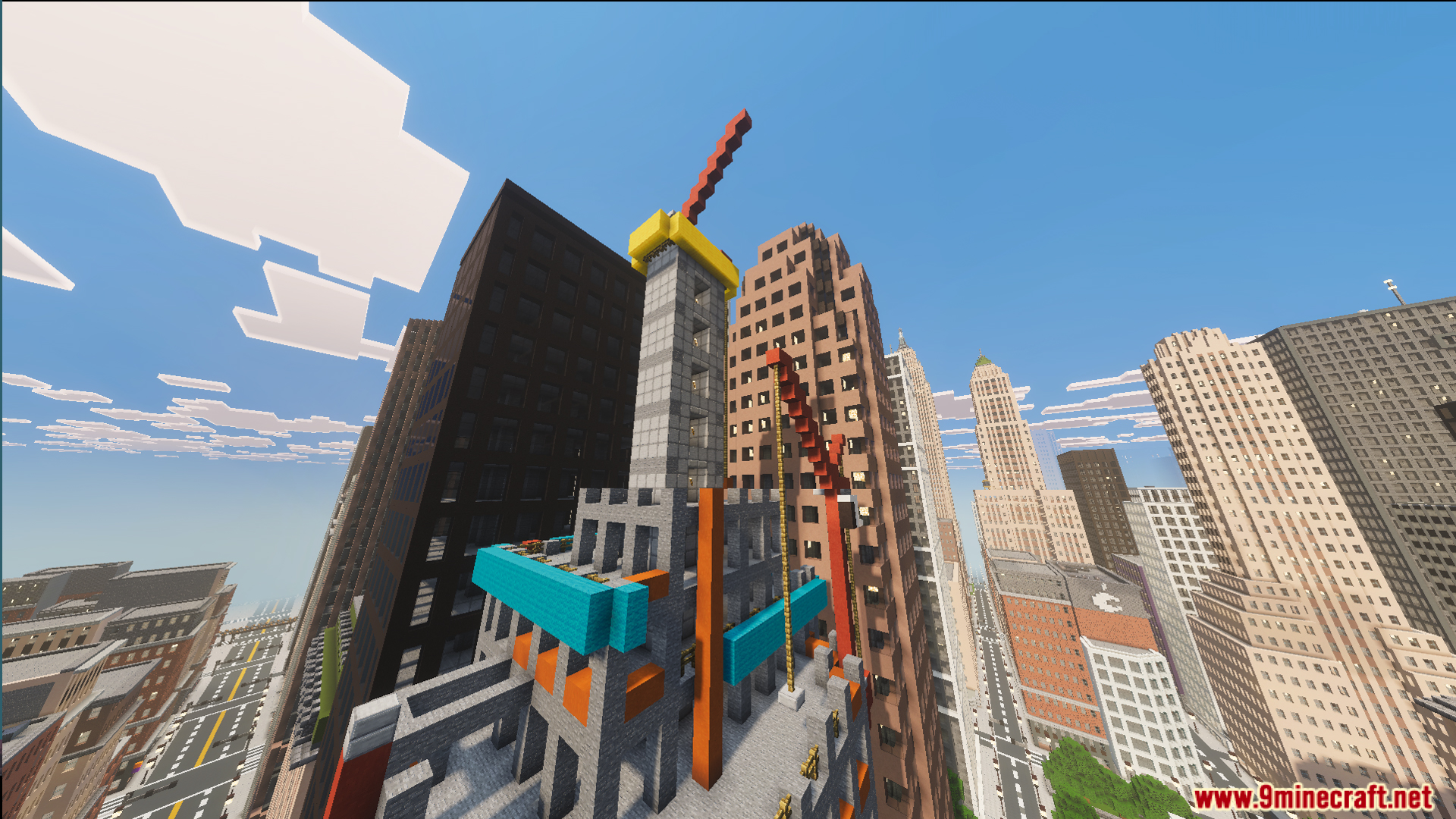 SpiderMan City Map Screenshot 6 High angle view of tall skyscrapers and a building under construction