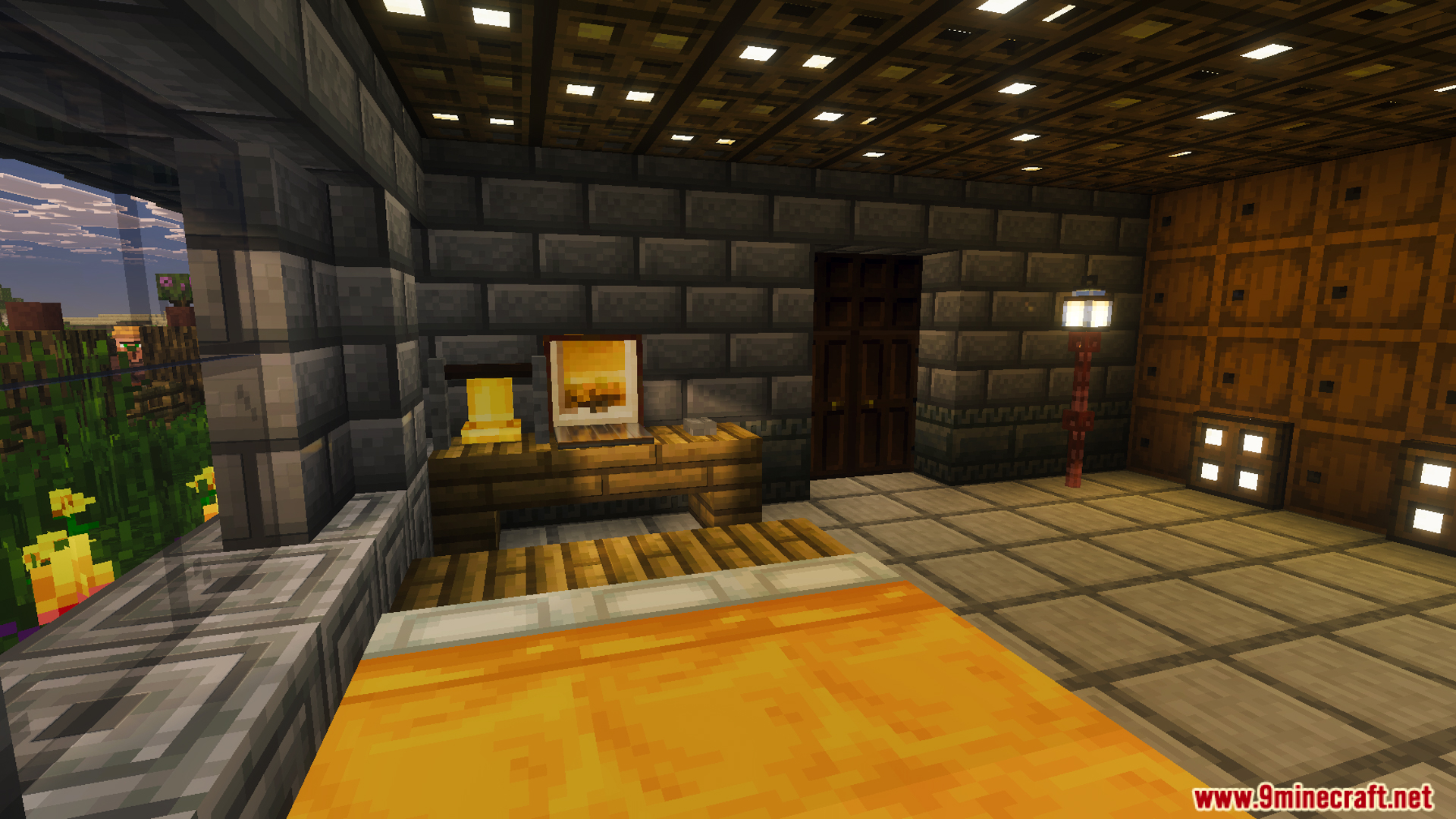 Survival Filo House 26 Map Screenshot 1 Decorated bedroom interior with yellow bed wooden desk and stone brick walls