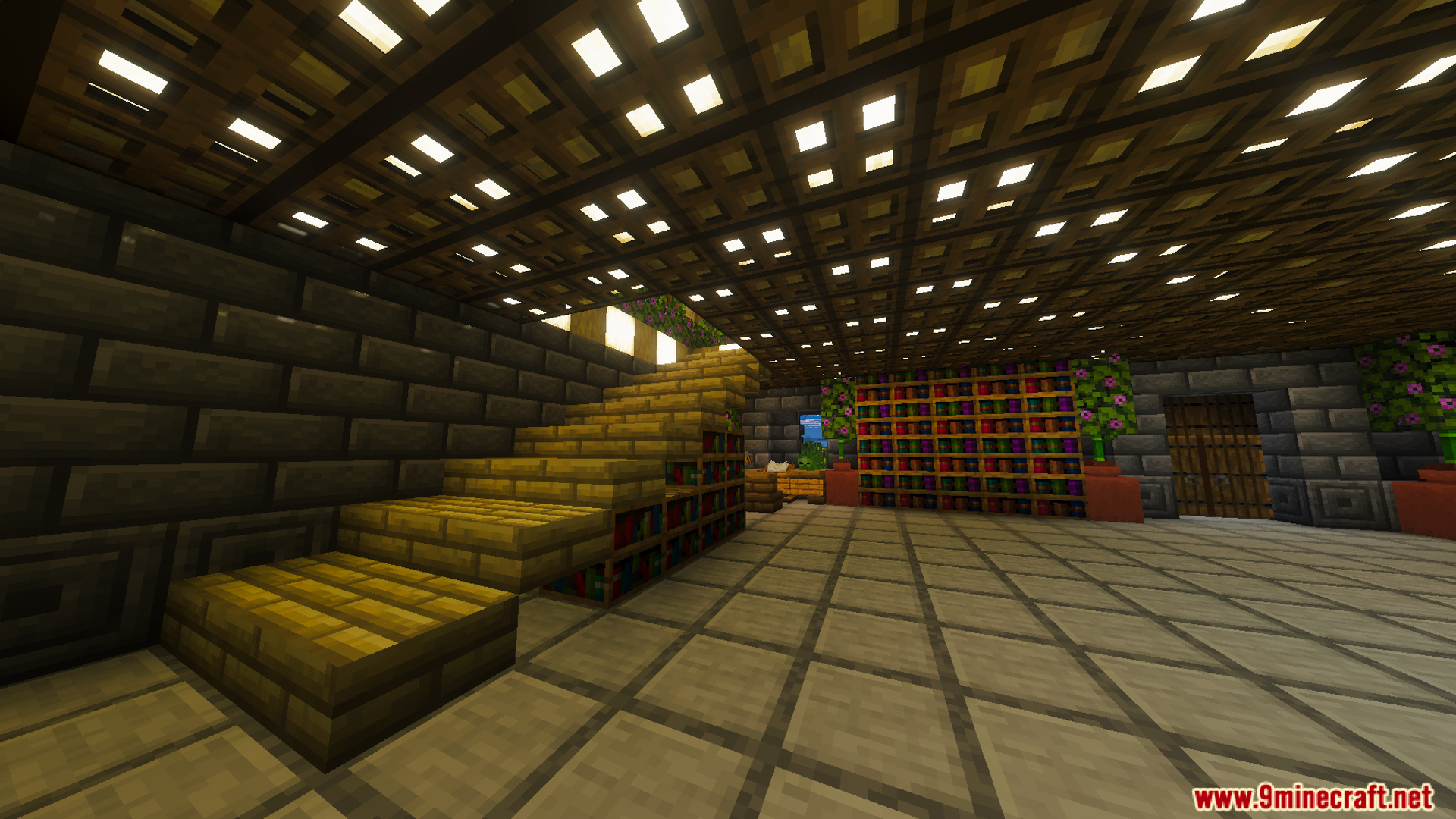 Survival Filo House 26 Map Screenshot 3 A large room with a wooden staircase and bookshelves