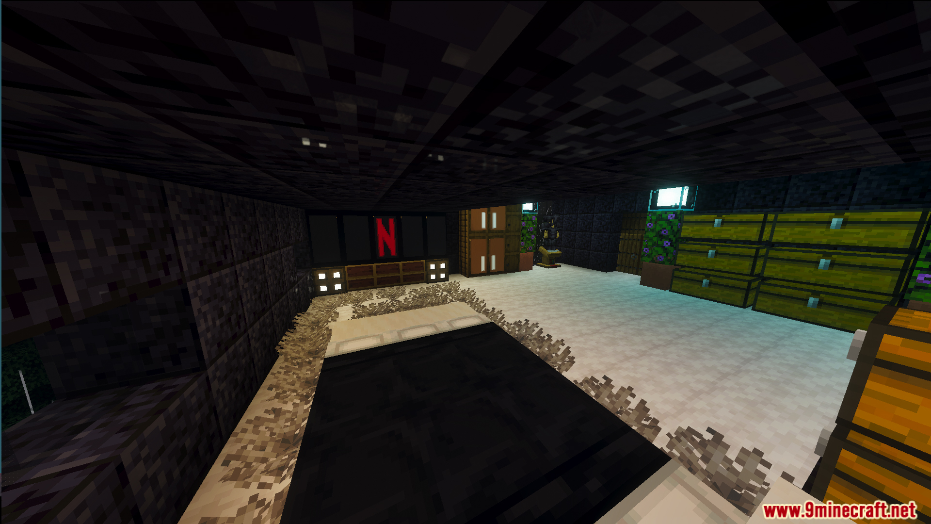 Survival Lakeside House 40 Map Screenshot 1 Modern interior of the survival house showing a bed and large television