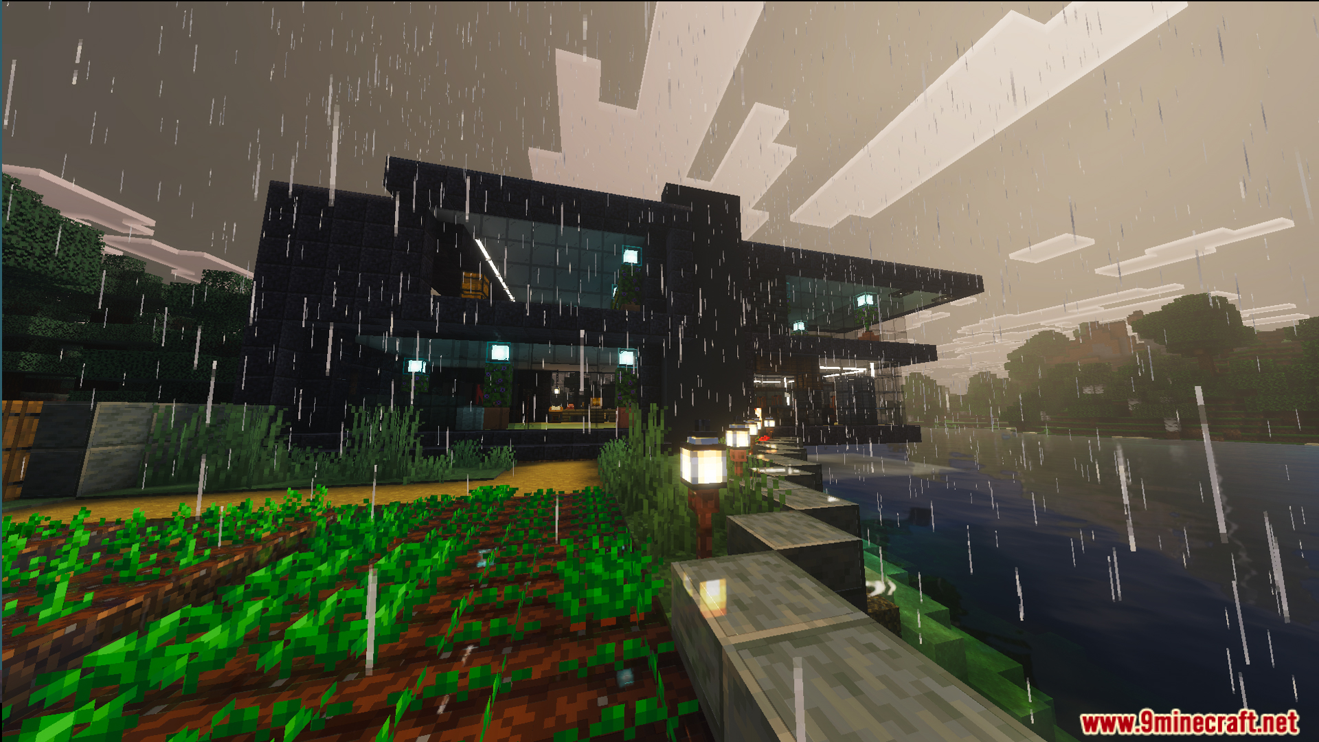Survival Lakeside House 40 Map Screenshot 3 Survival Lakeside House 40 Map shows a modern black home by a lake