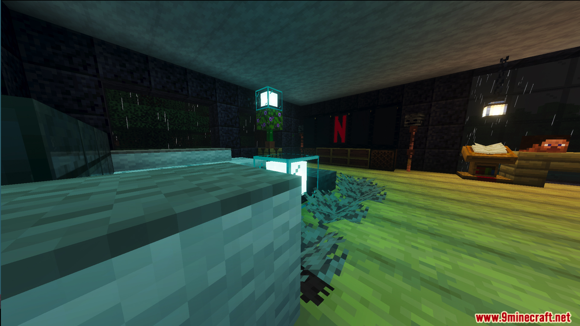 Survival Lakeside House 40 Map Screenshot 5 Modern living room with a television screen in Survival Lakeside House 40 Map
