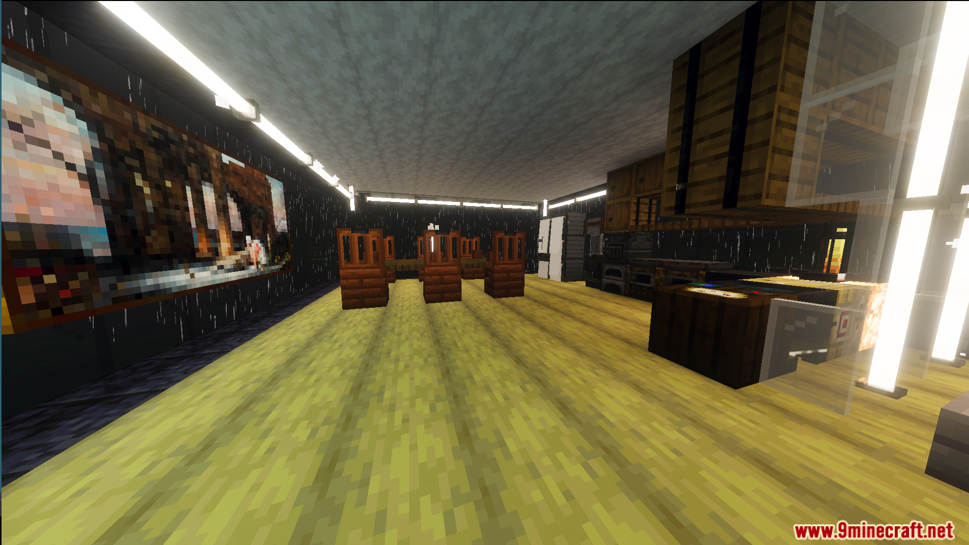 Survival Lakeside House 40 Map Screenshot 8 Spacious dining area with wooden chairs and a large decorative wall painting