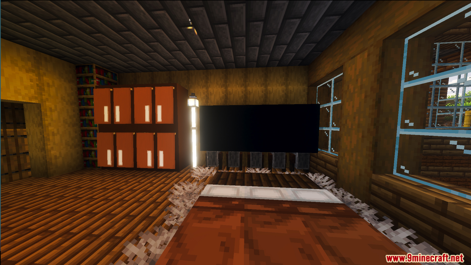 Survival Log Cabin House 86 Map Screenshot 11 Detailed interior of a cozy bedroom with a bed and black screen