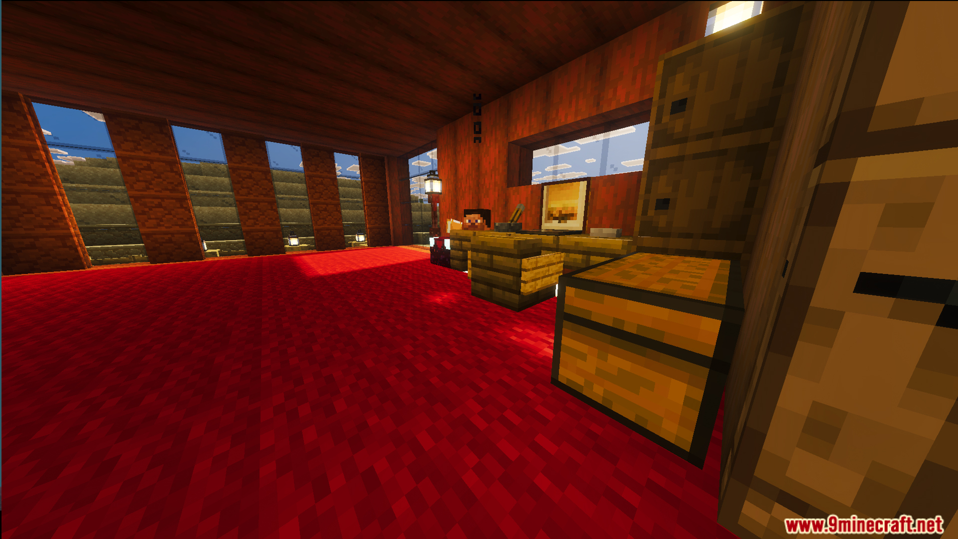 Survival Modern Flat House 39 Map features a wooden desk and red carpet