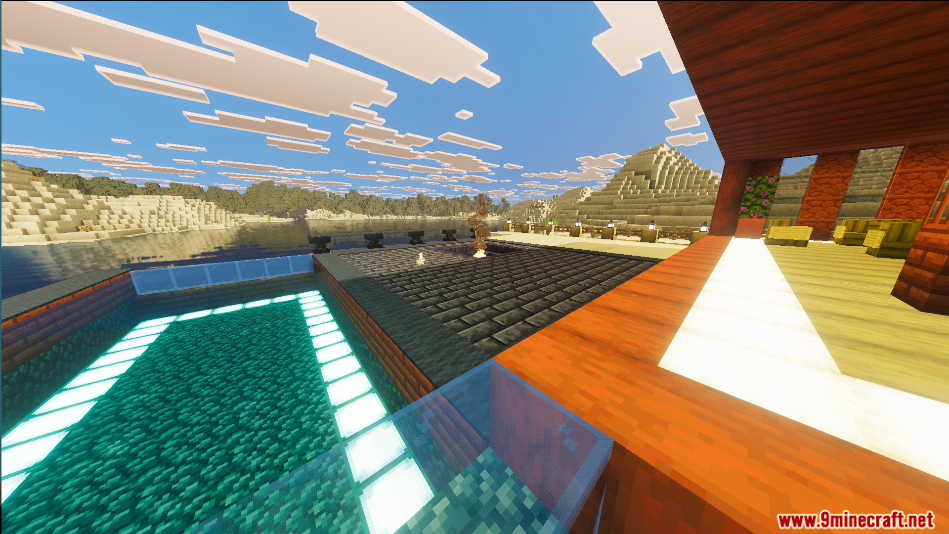 Survival Modern Flat House 39 Map featuring a glowing swimming pool and desert