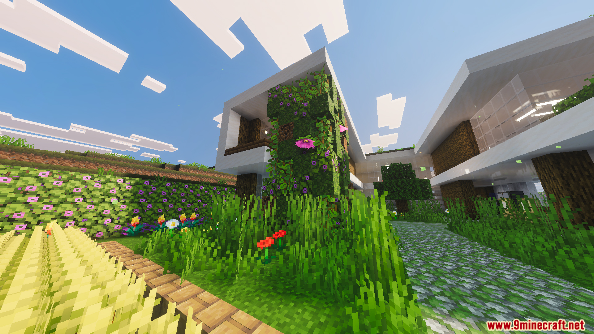 Survival Modern House 91 Map Screenshot 9 Survival Modern House Map featuring a lush garden and modern architecture