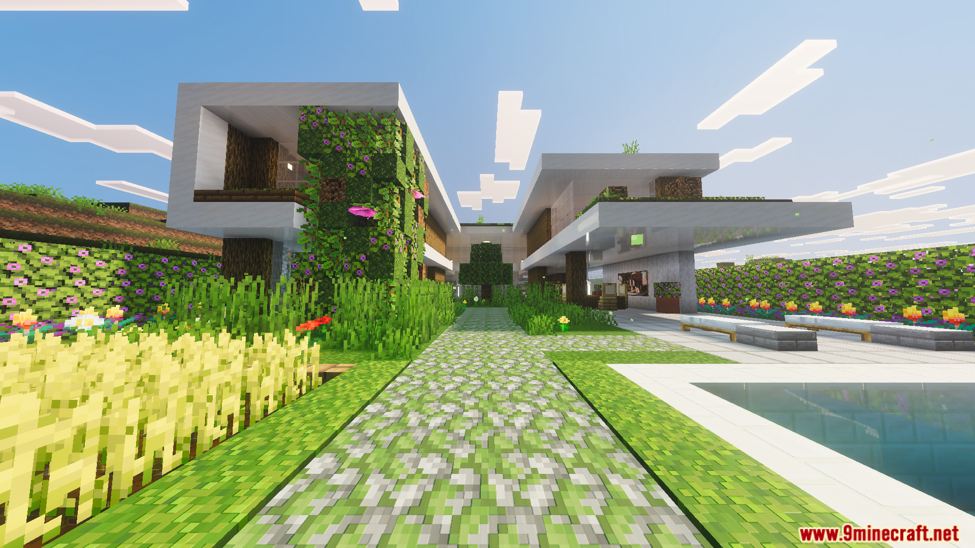 Survival Modern House 91 Map Screenshot 12 Survival Modern House Map features a luxury villa with a large pool