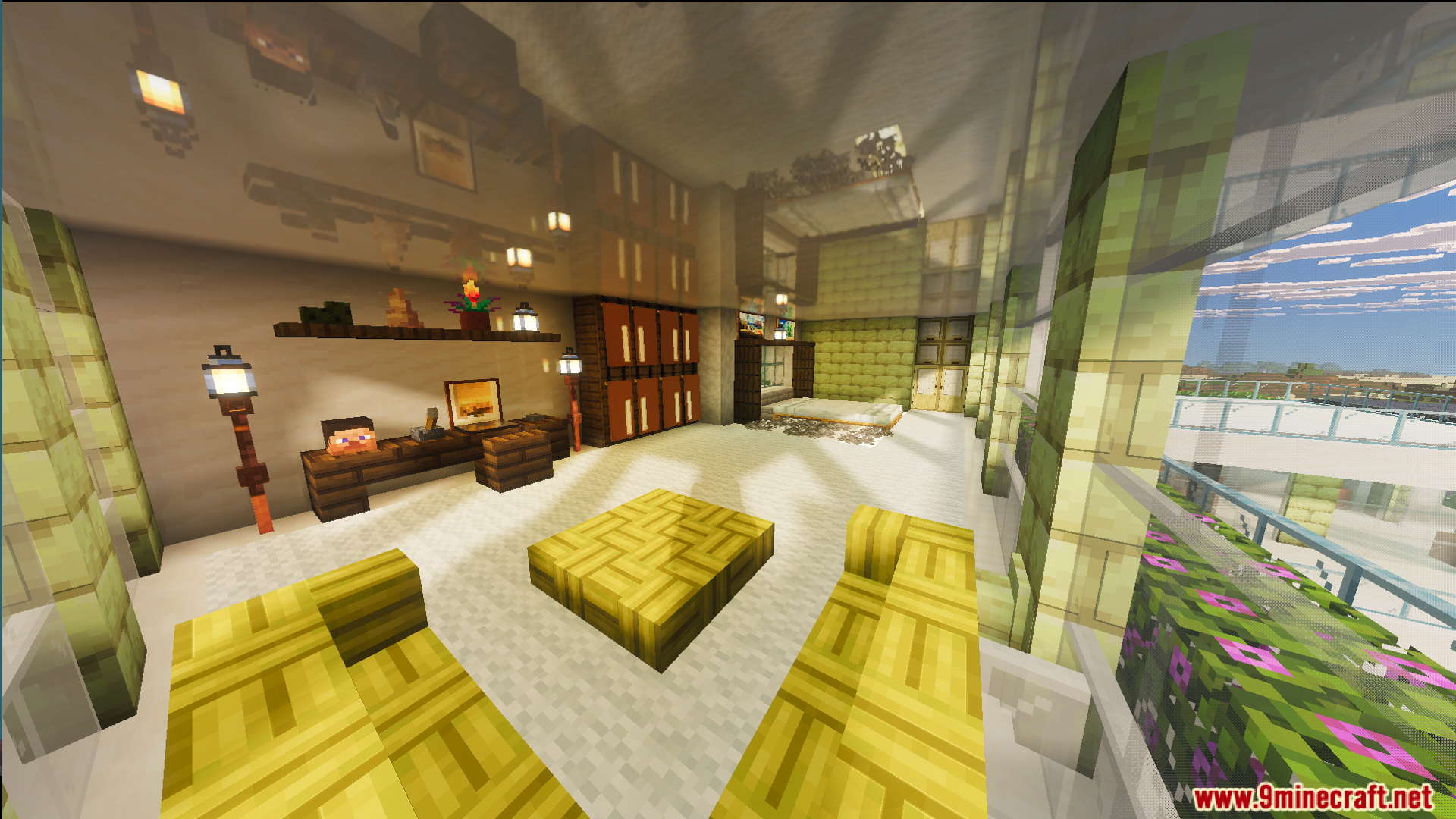 Fully furnished interior of Survival Modern House 31 Map with glass ceiling