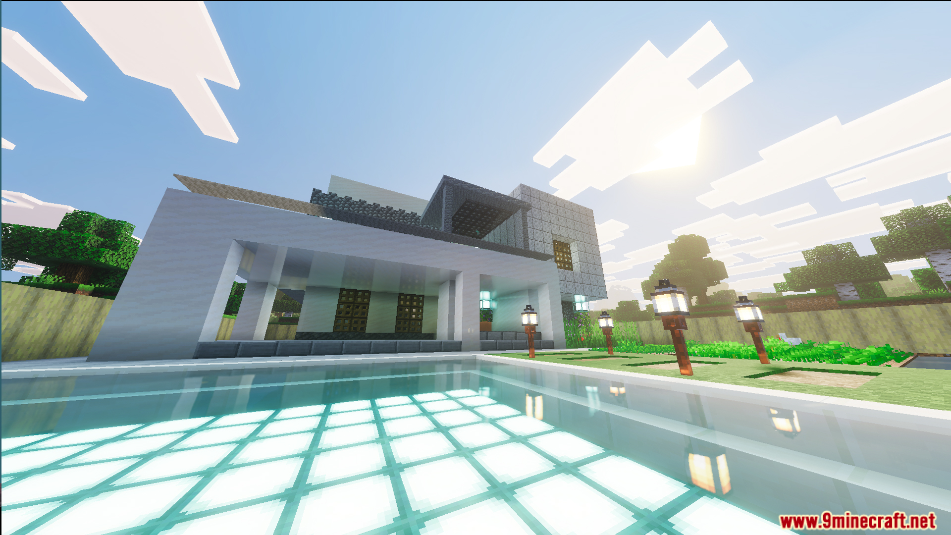 Survival Modern House 44 Map Screenshot 11 Survival Modern House Map featuring a white villa and a swimming pool