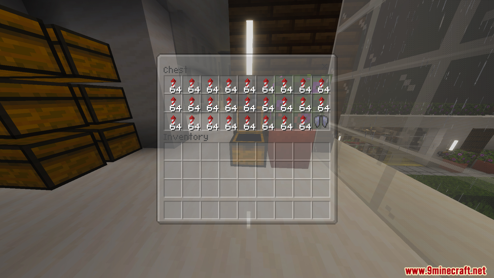 Open chest interface showing stacks of items inside the Survival Modern House 85 Map