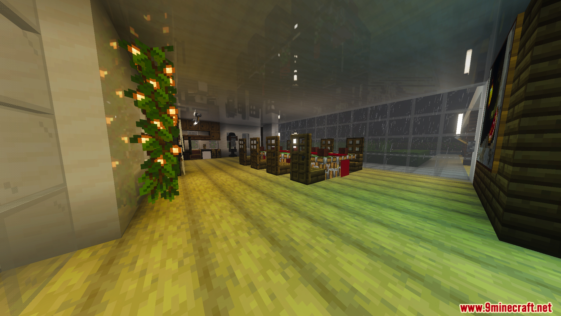 Survival Modern House 85 Map interior with dining tables and glass windows