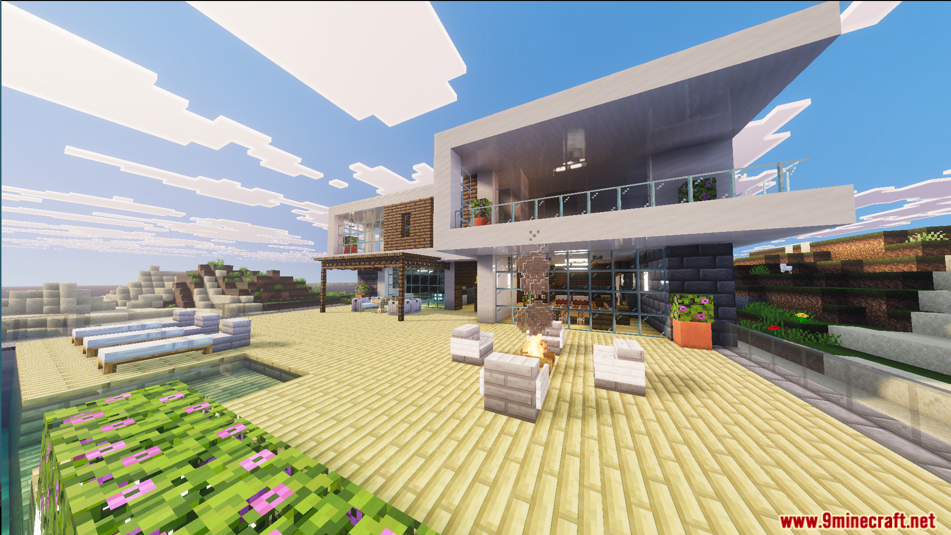 Survival Modern House 84 Map Screenshot 1 Survival Modern House 84 Map features a luxury villa with a scenic view