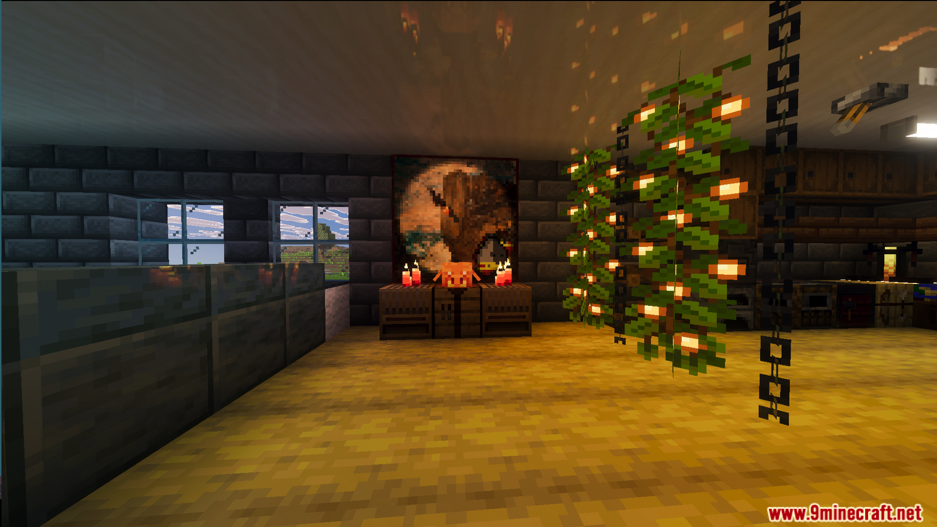 Survival Modern House 84 Map Screenshot 6 Cozy room with glowing berry vines and a large wall painting