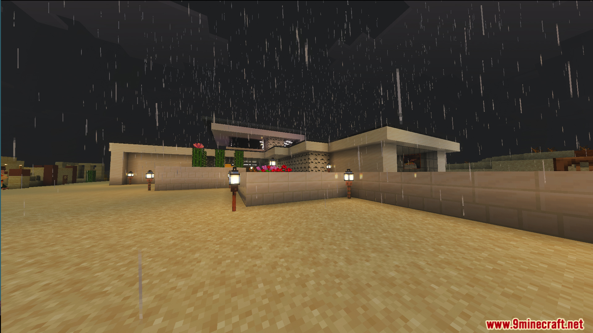 Exterior view of Survival Modern House 36 Map in a rainy desert biome