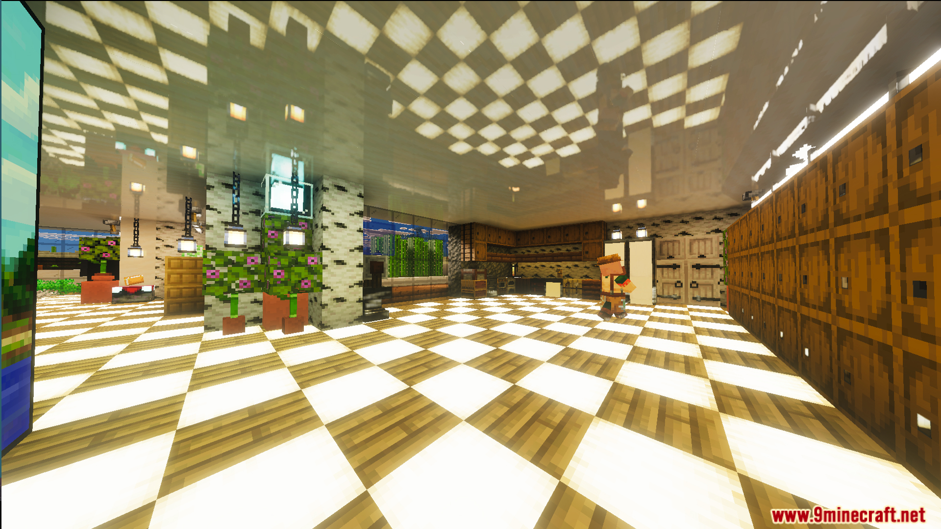 Survival Modern House Map featuring a kitchen with a glowing checkered floor
