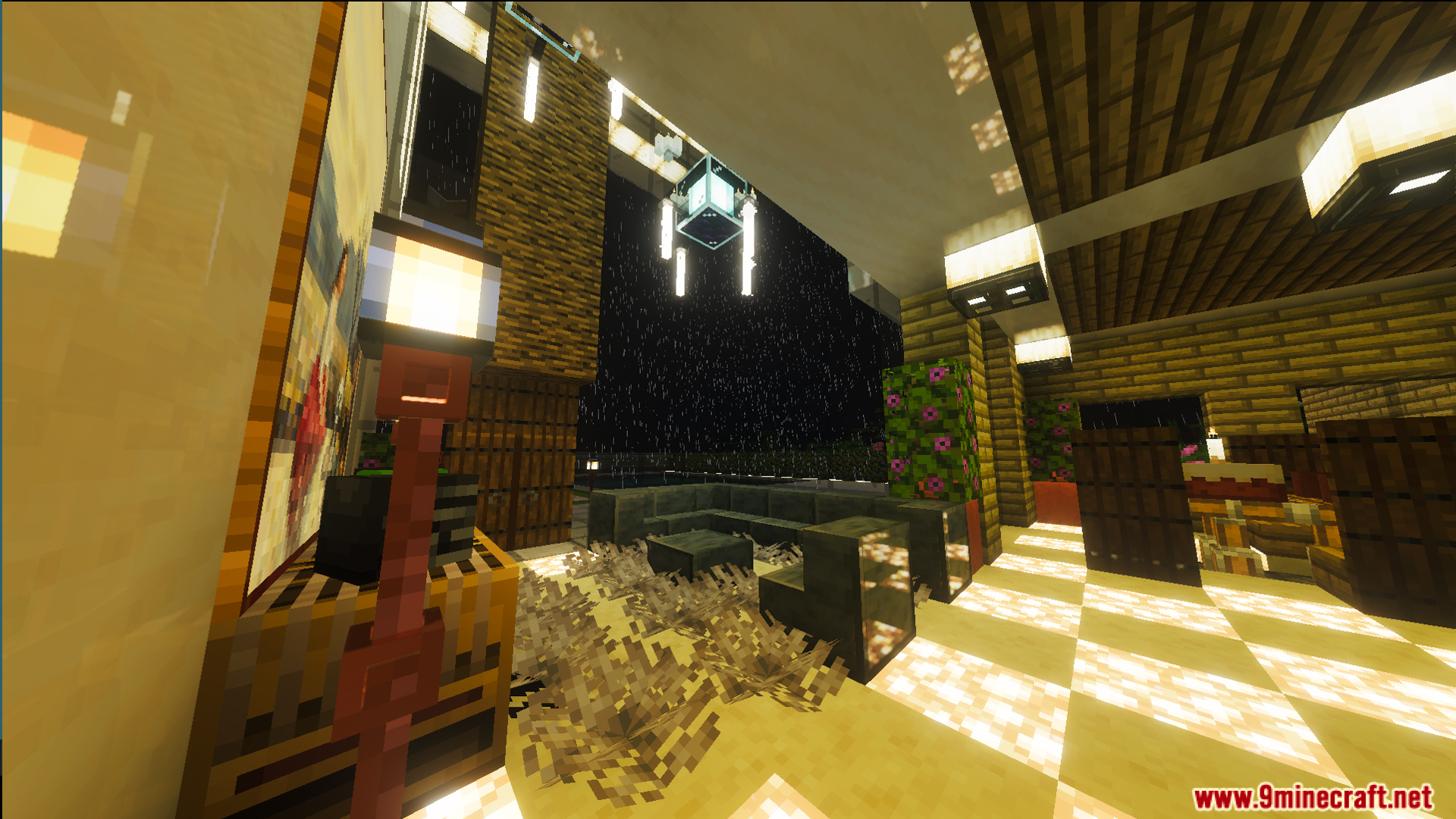 Survival Modern House 6 Map Screenshot 6 Decorated interior featuring large glass windows and a cozy built home