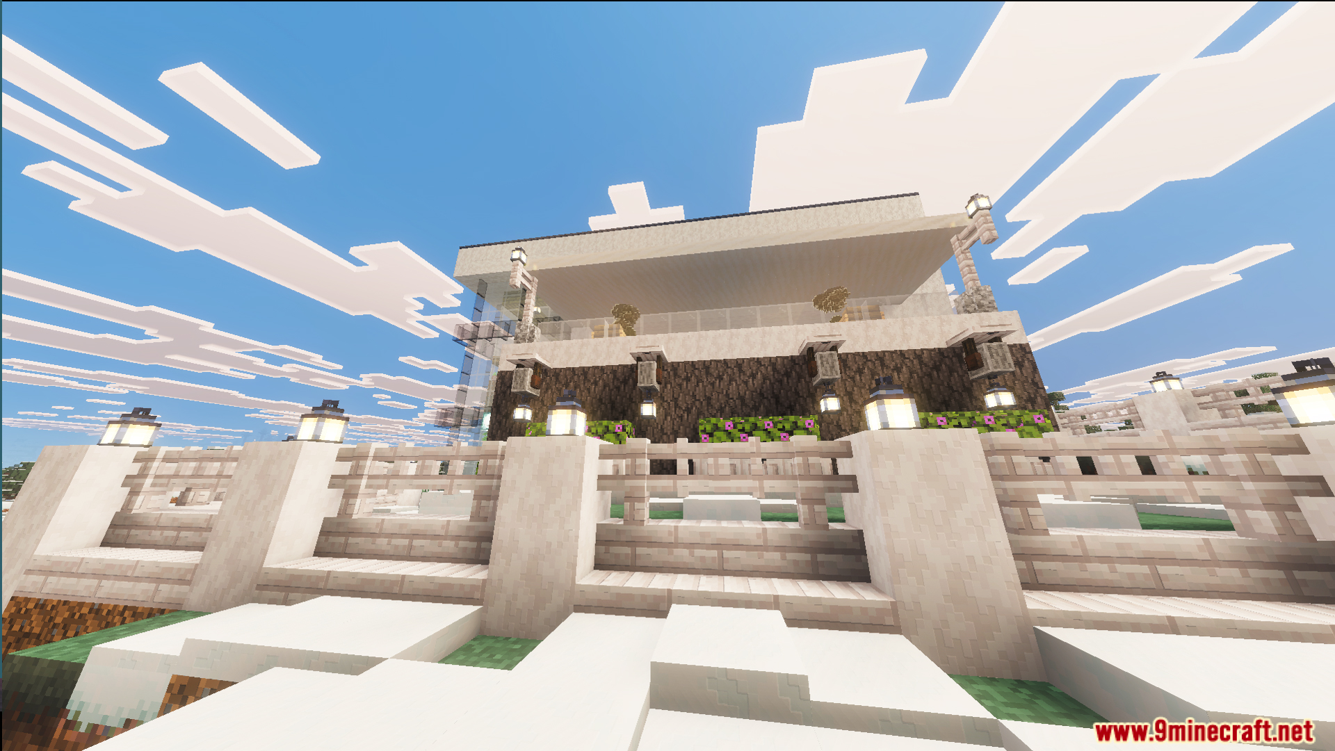 Survival Modern House 97 Map features a cozy home with lanterns and fences