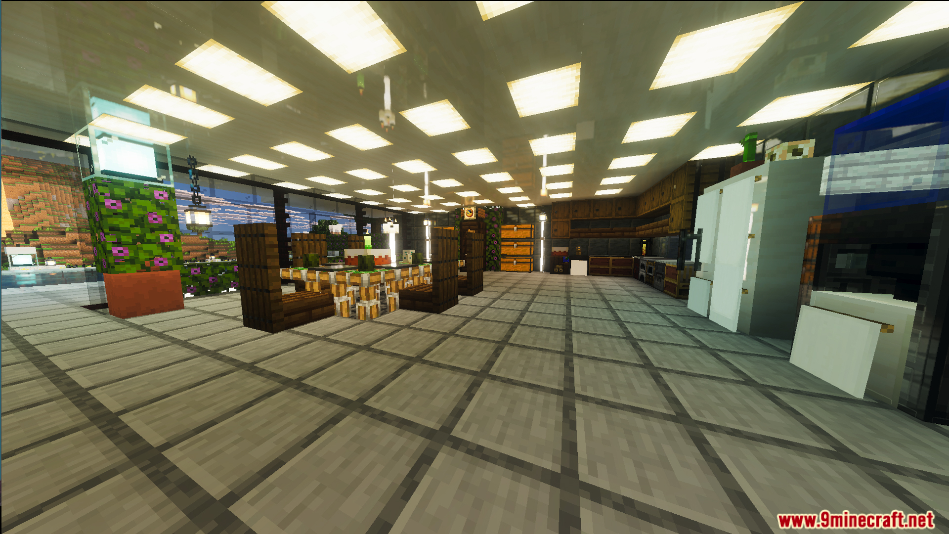 Interior view of the Survival Modern House 13 Map showing custom furniture
