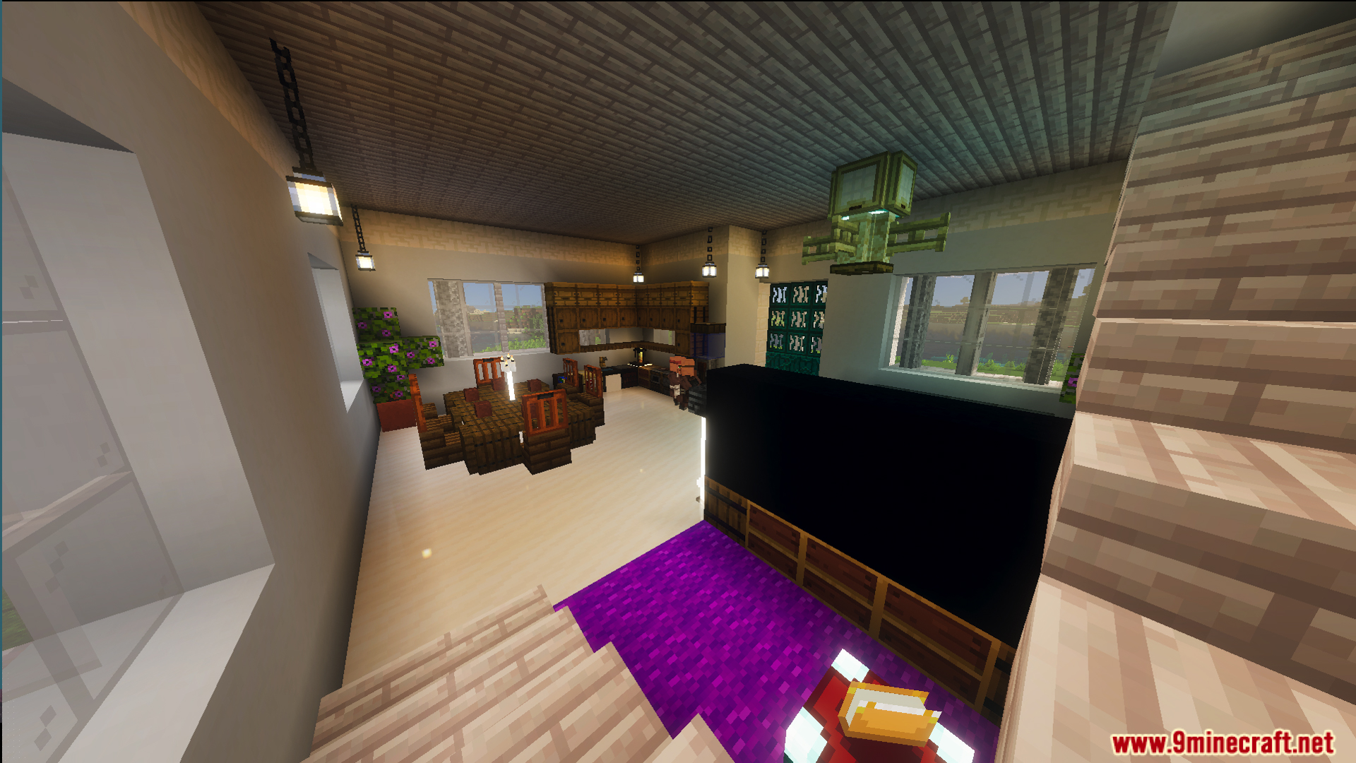 Survival Suburban House 48 Map Screenshot 8 Spacious interior view from the stairs showing the dining area and large screen