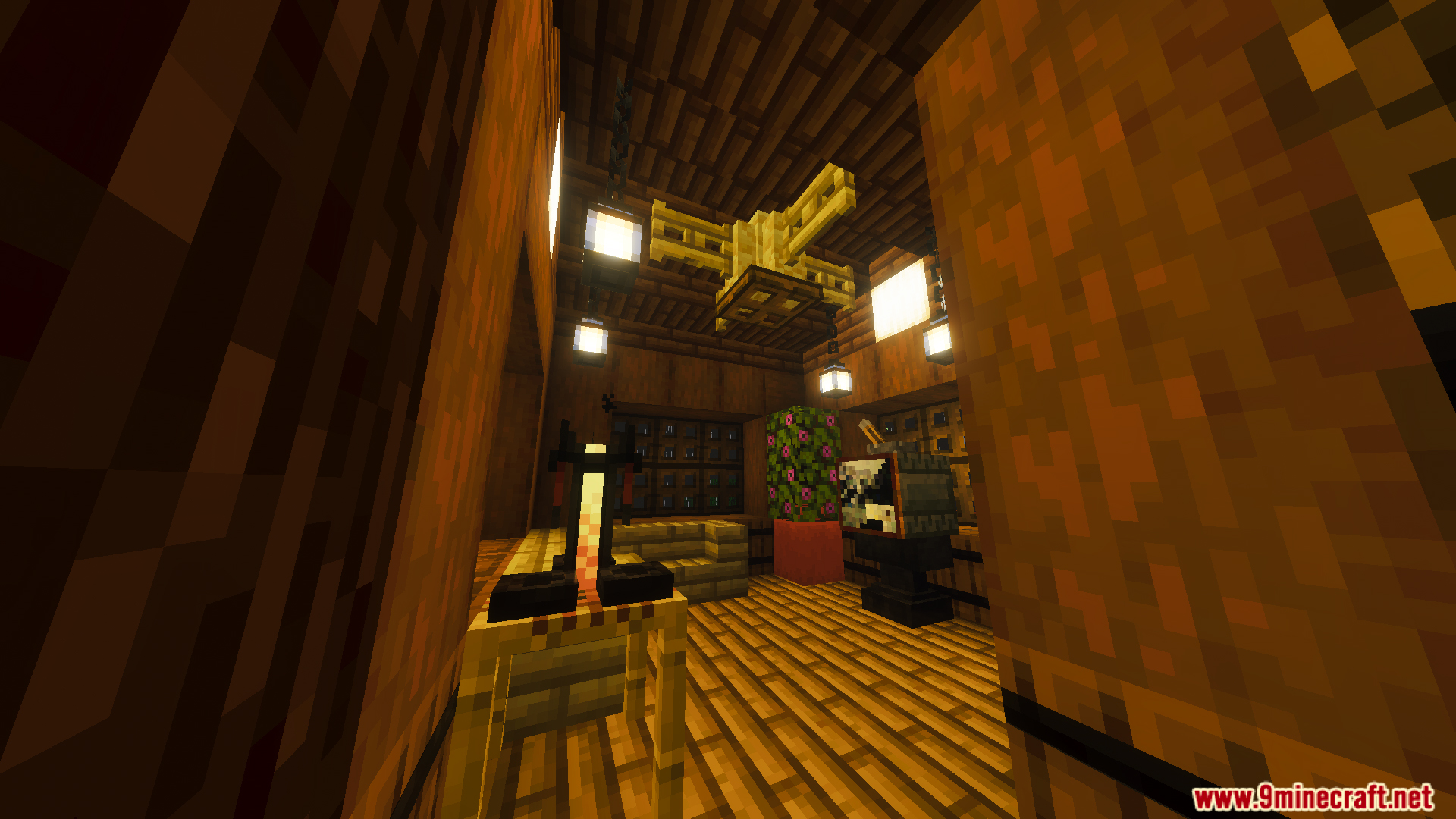 Survival Tree House 45 Map Screenshot 3 A cozy interior of the Survival Tree House Map with armor stands