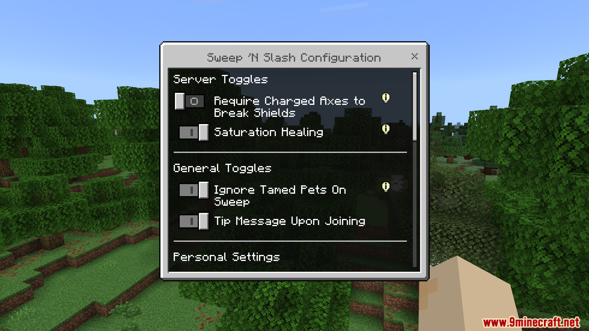 Sweep N Slash Addon Screenshot 2 The configuration menu has server and general toggle settings