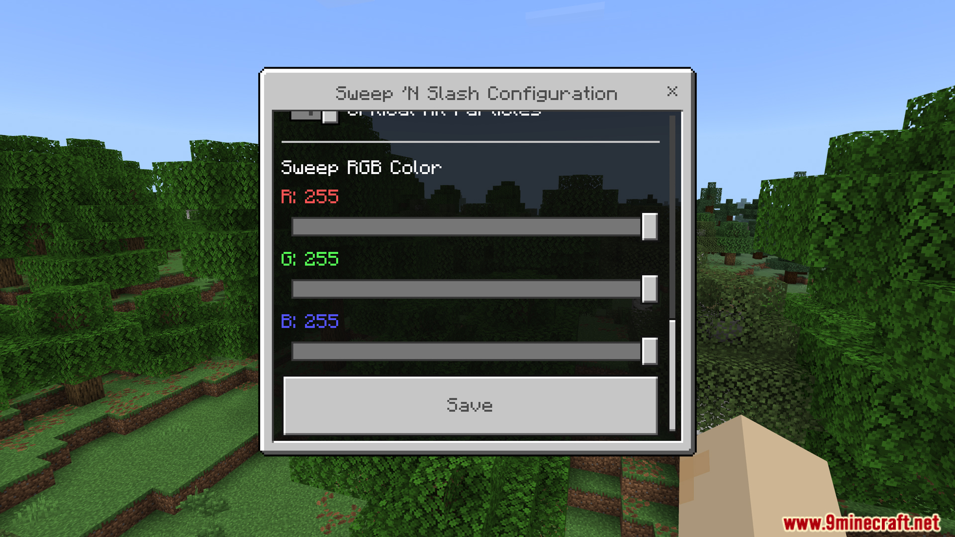 Sweep N Slash Addon Screenshot 3 Players can customize the sweep attack color using RGB sliders