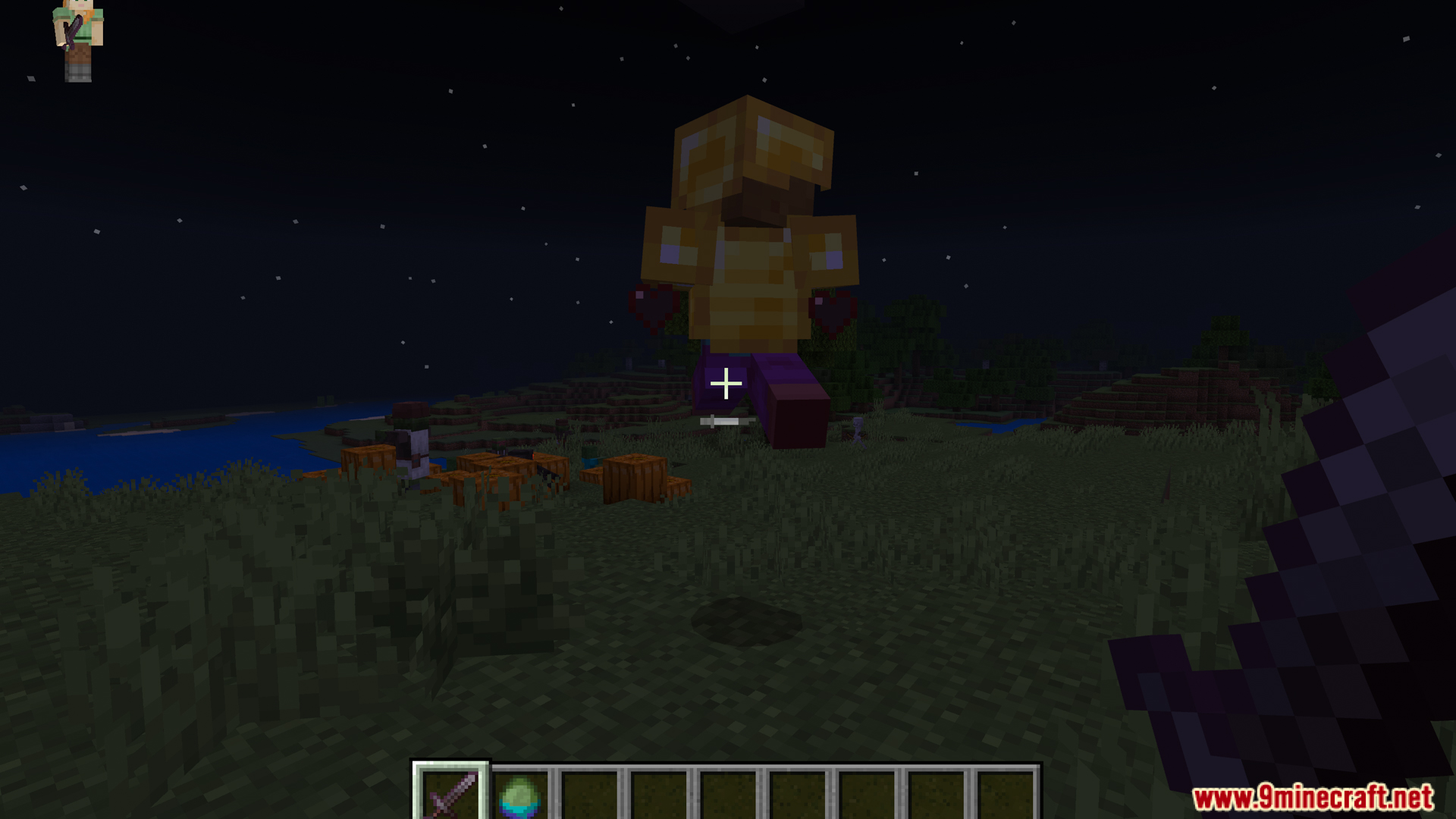 Sweep N Slash Addon Screenshot 7 A player prepares to fight a zombie in golden armor