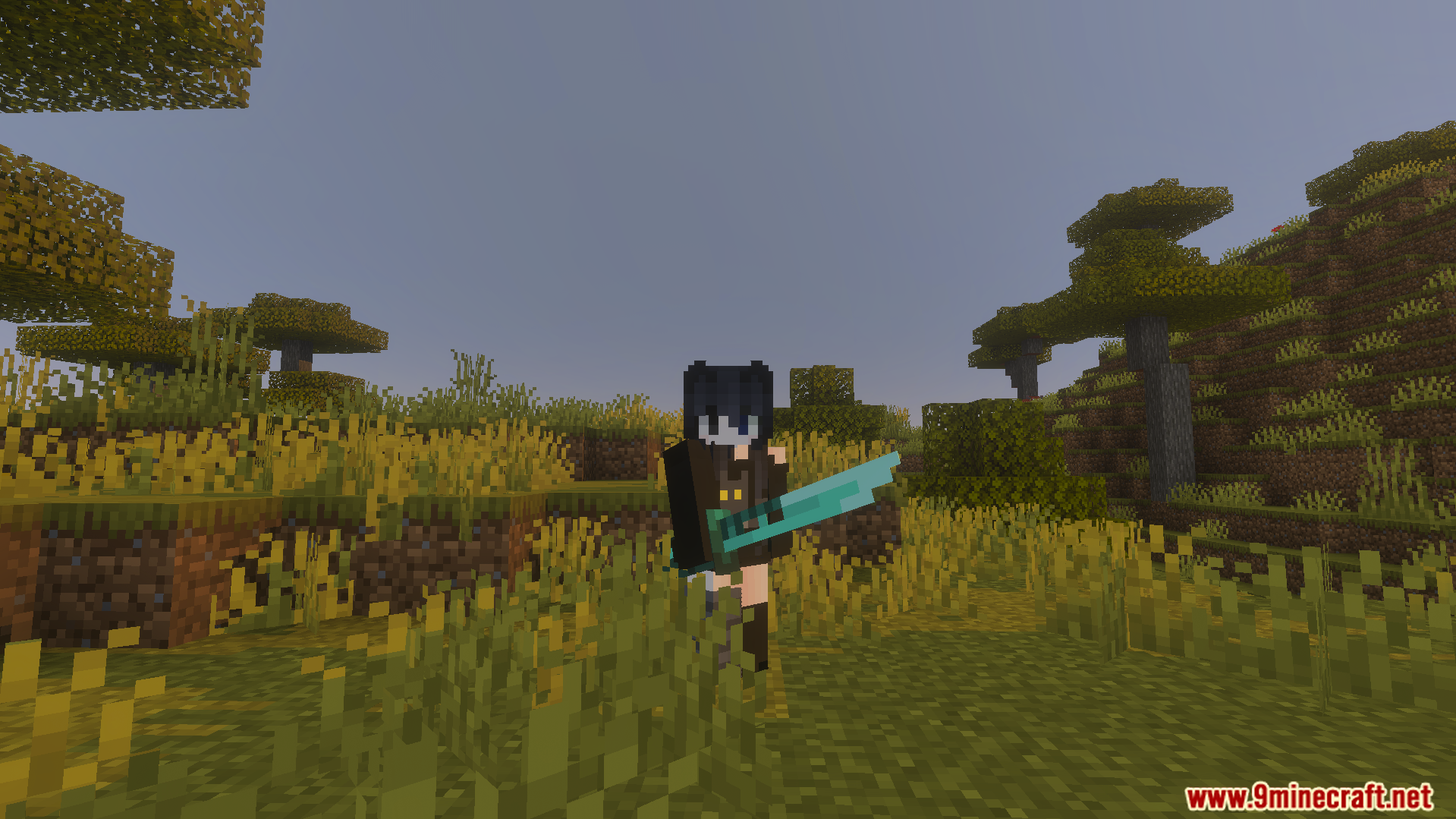 Tactical 3D Tools and 3D Weapons Pvp Texture Pack Screenshot 2 Player character holding a detailed three dimensional diamond sword model in game