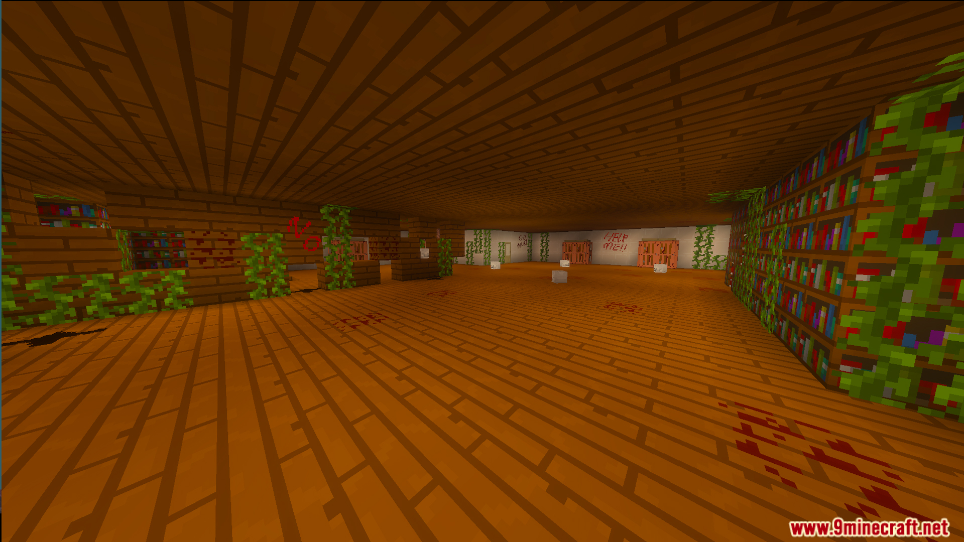 Explore a creepy school with wooden floors in The Lost Horror Map