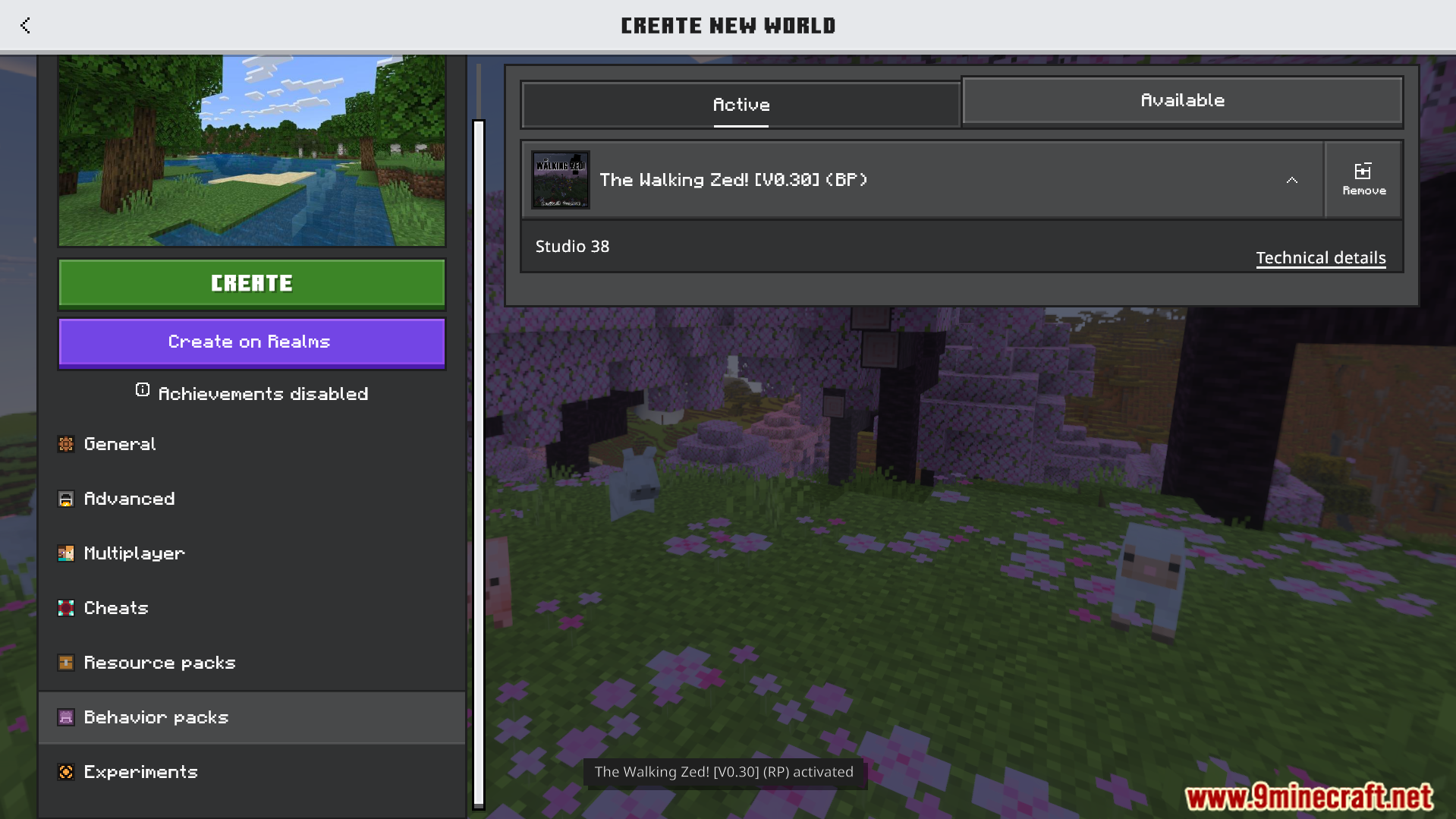 The Walking Zed Addon Screenshot 1 Activating the walking zed behavior pack in the create new world menu