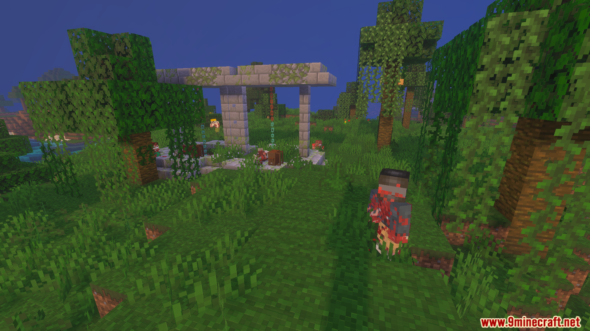 The Walking Zed Addon Screenshot 4 Custom stone ruins structure generating in a forest biome with new zombies